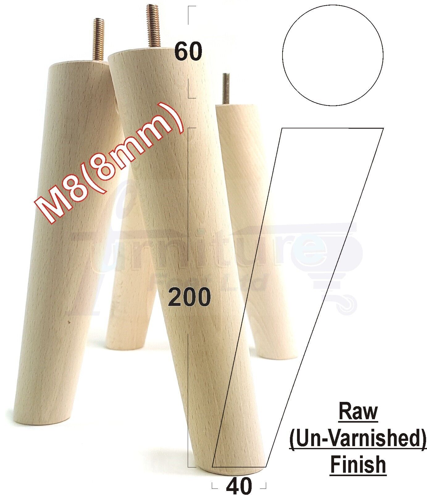 4 Solid Wood Turned Furniture Feet Replacement Mid Centry Angled Retro Legs 200mm High M8 Sofa Chairs Stools Cabinets Beds