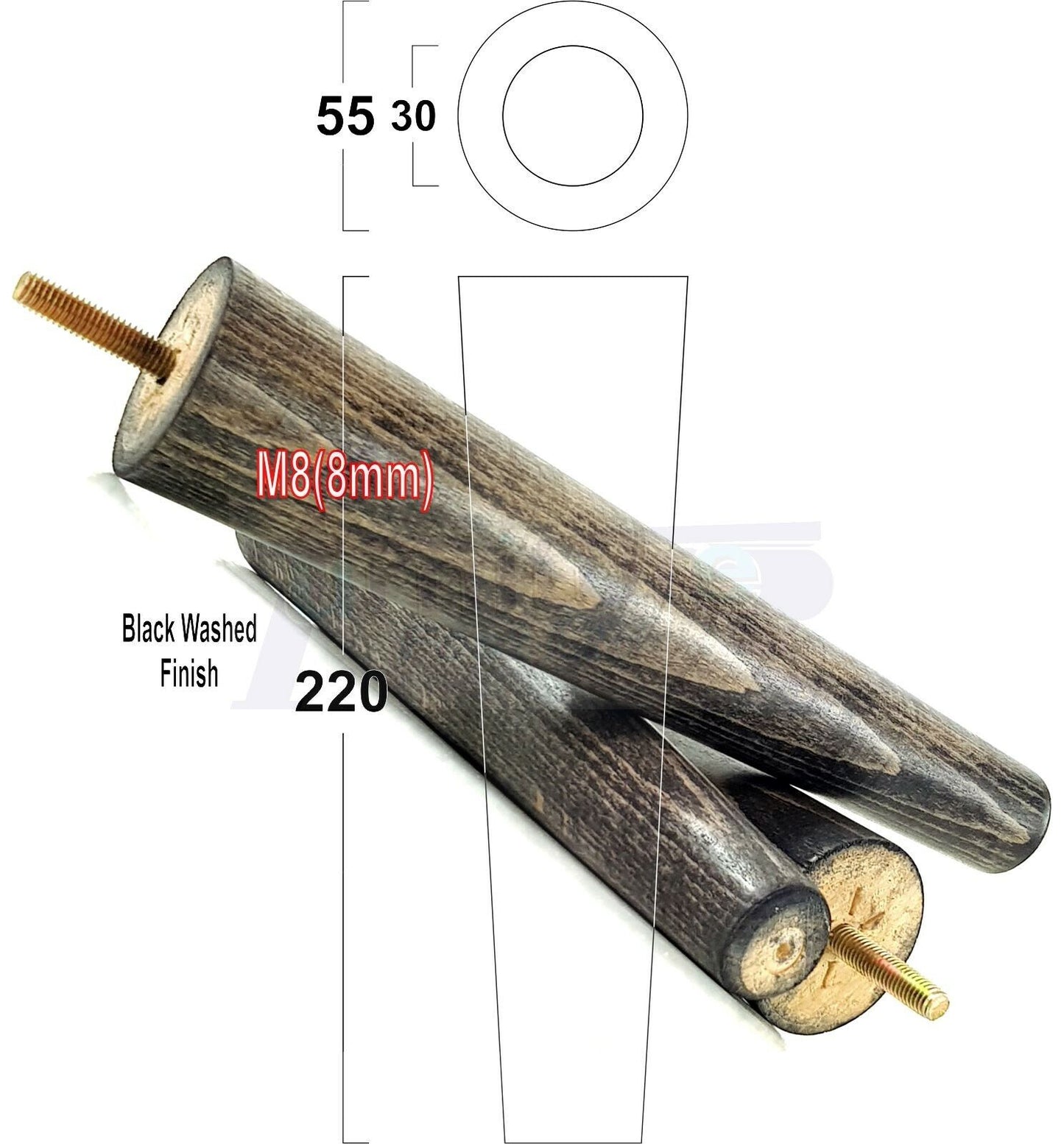 4 Retro Wood Replacement Furniture Chair Legs M8 Footstool Settee Sofa Feet 220mm High
