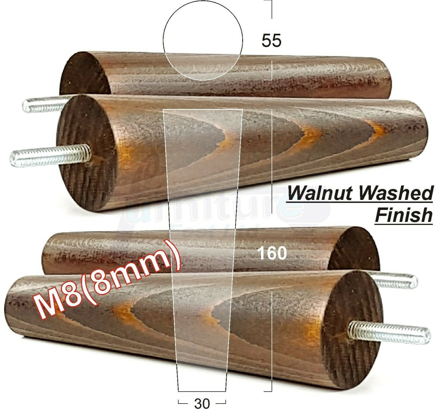 4 Solid Wood Replacement Furniture Chair Legs M8 Settee Sofa Feet 160mm High
