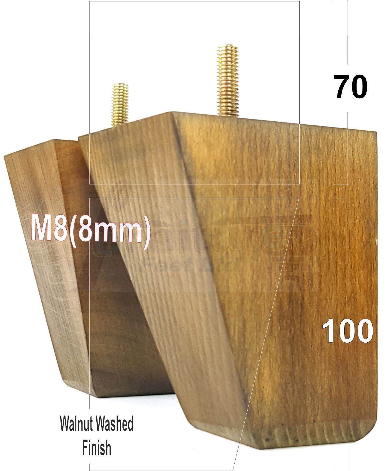 4x Angled Block Wood Sofa Legs 100mm High Replacement Furniture Feet Chairs Cabinets M8(8mm)