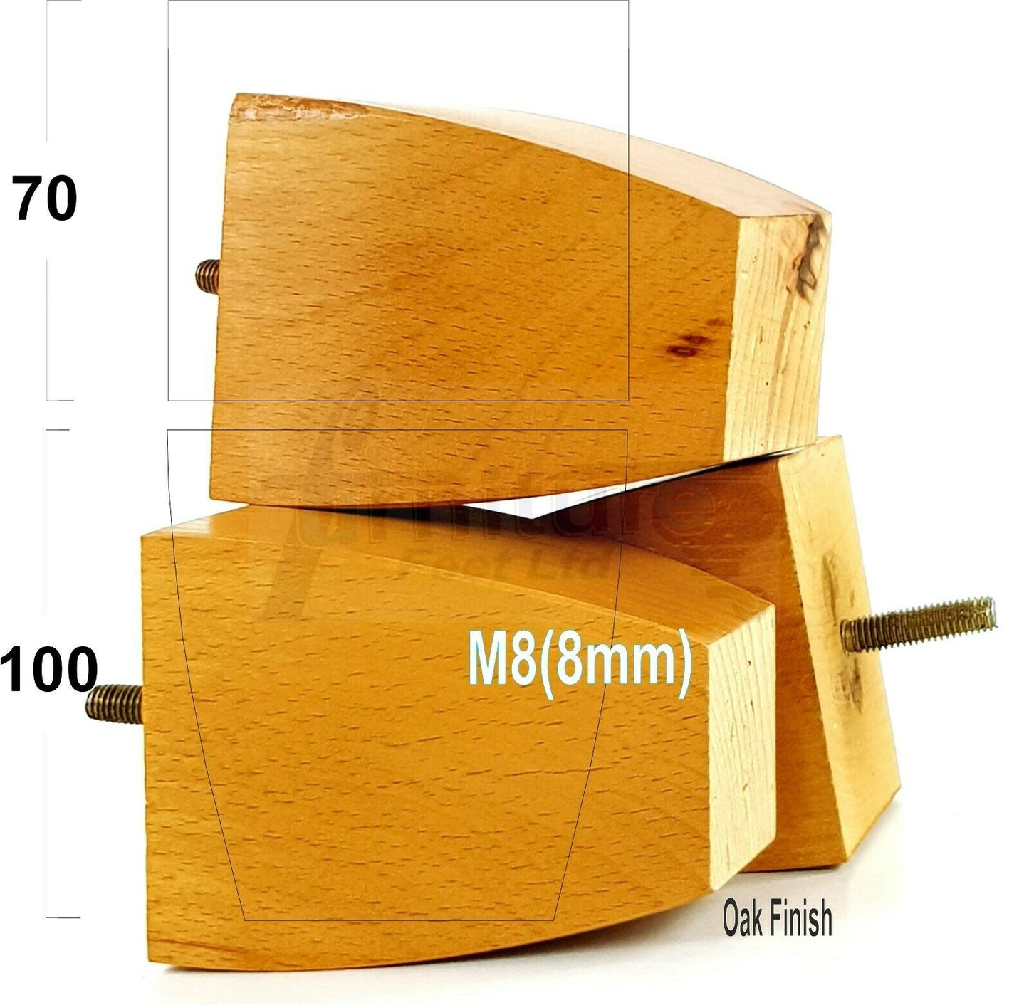 Set Of 4 Solid Wood Square Block Furniture Feet Replacement Legs 100mm High M8(8mm)