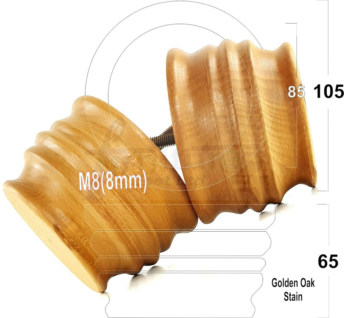 4x Turned Wooden Furniture Replacement Legs 65mm High 8mm Tread