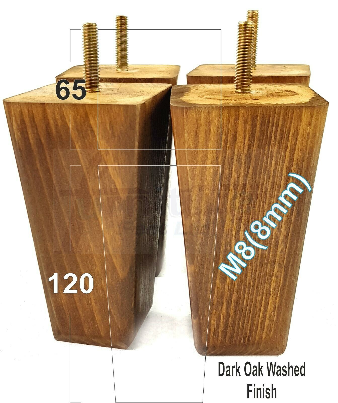 4x Wooden Furniture Legs 120mm High Replacement Square Tapered Feet 8mm