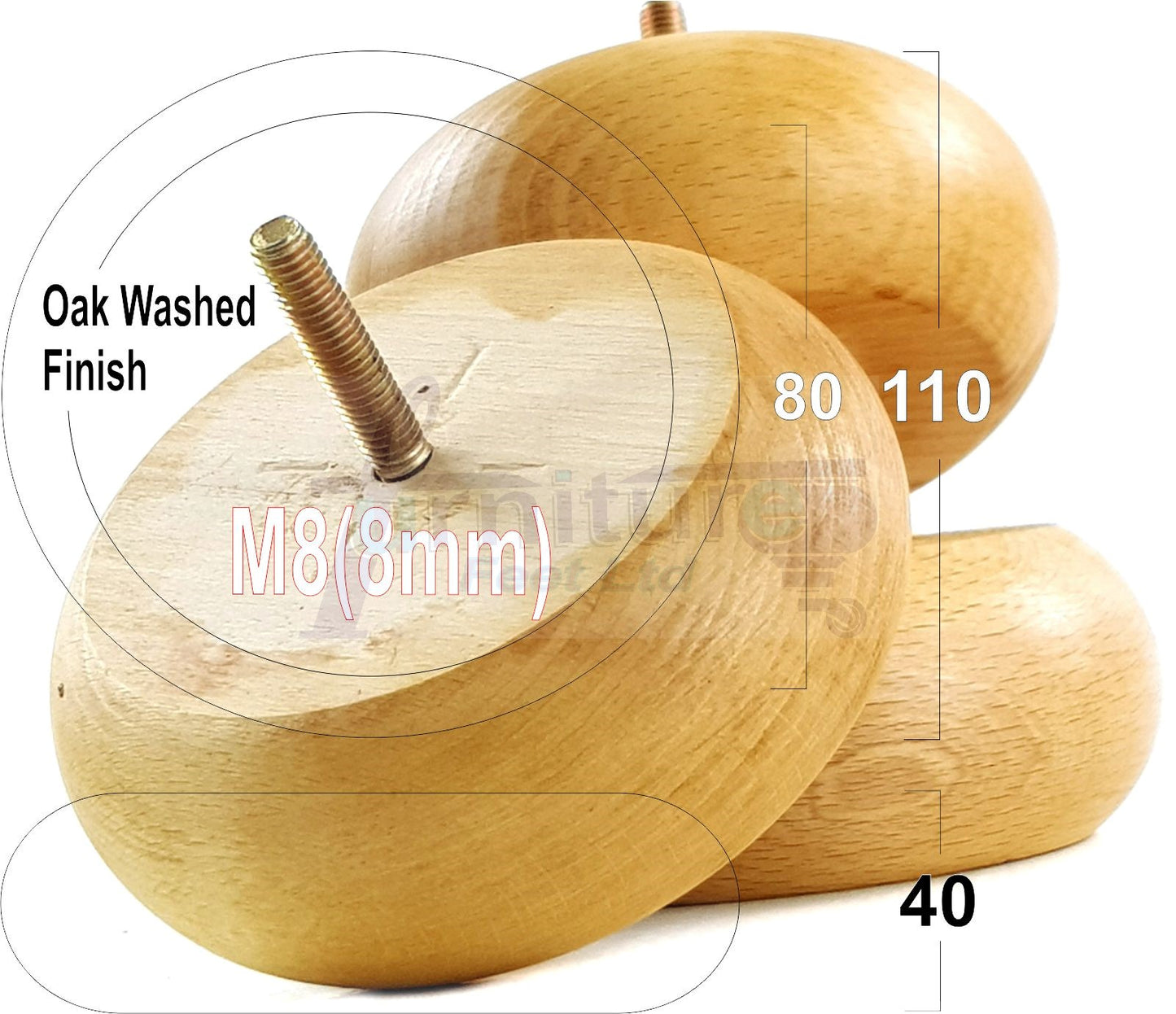 Set Of 4 Turned Wood Furniture Legs Chair Sofa Bed Replacement Bun Feet 40mm High