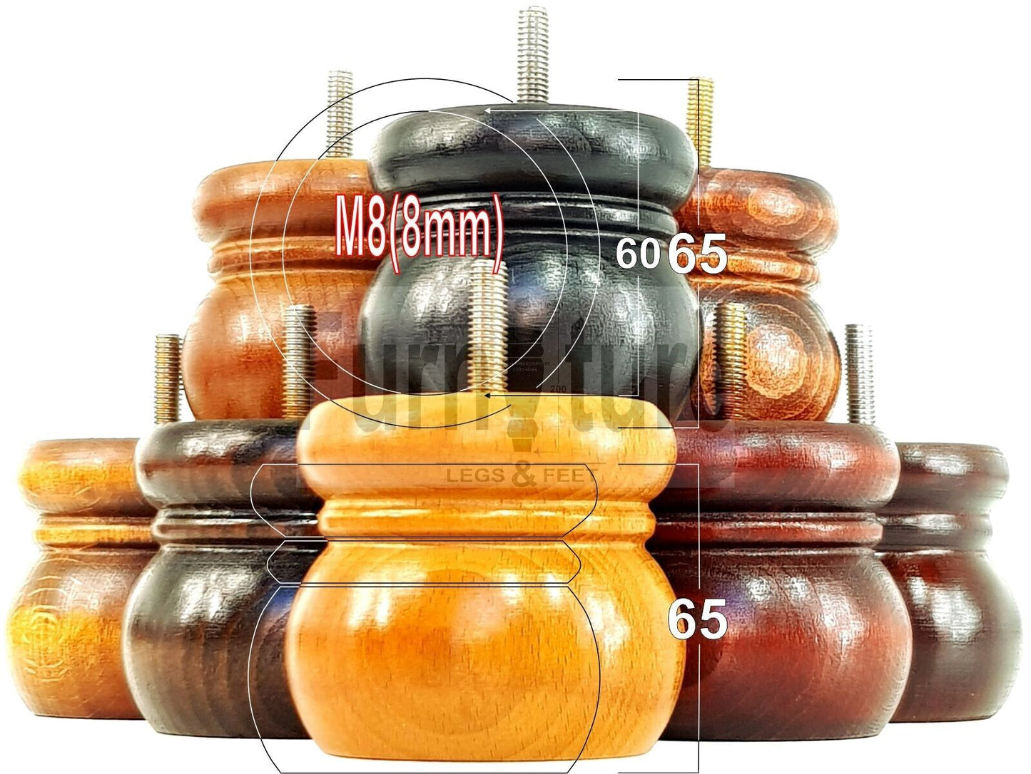 4 Wood Bun Feet Replacement Turned Furniture Legs 60mm High Multiple Colours 2 Inches Tall Chairs Stools Sofa Beds Cabinets M8