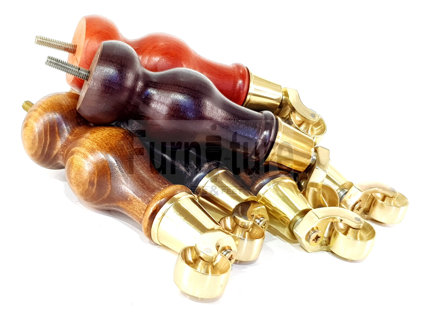 4x Turned Wood Furniture Brass Castor Legs Sofa, Chair Replacement Feet 195mm