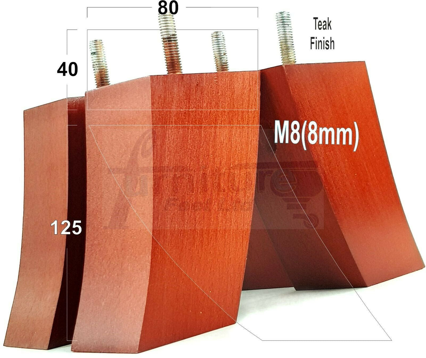 SET OF 4 WOODEN FURNITURE FEET 125mm HIGH REPLACEMENT SOFA LEGS 8mm Thread