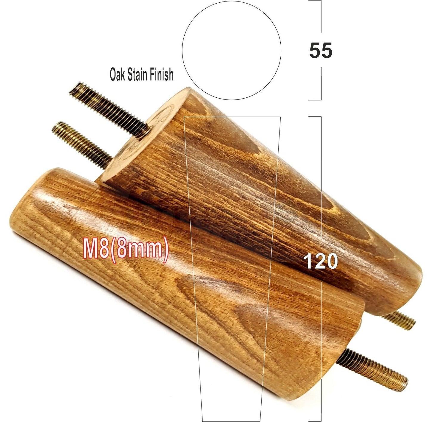 4 Wood Replacement Furniture Chair Legs M8 Footstool Settee Sofa Feet 120mm High