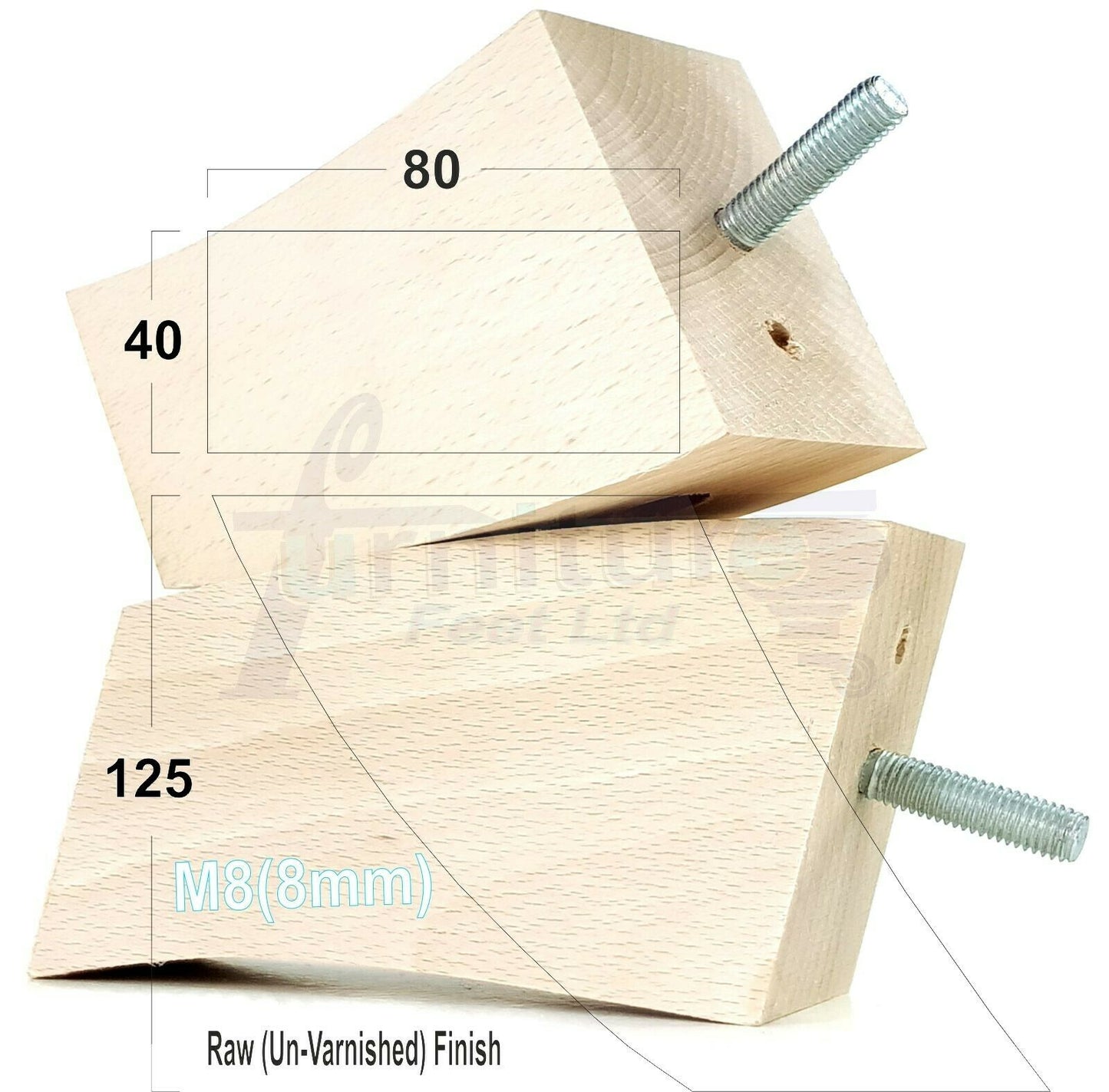 SET OF 4 WOODEN FURNITURE FEET 125mm HIGH REPLACEMENT SOFA LEGS 8mm Thread