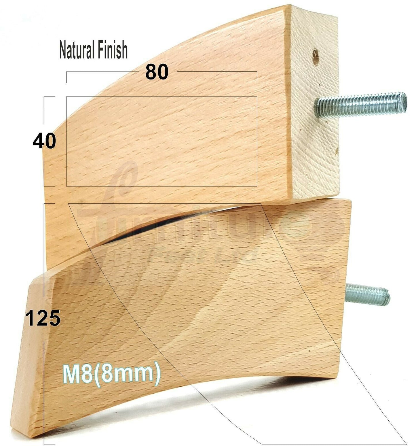 SET OF 4 WOODEN FURNITURE FEET 125mm HIGH REPLACEMENT SOFA LEGS 8mm Thread