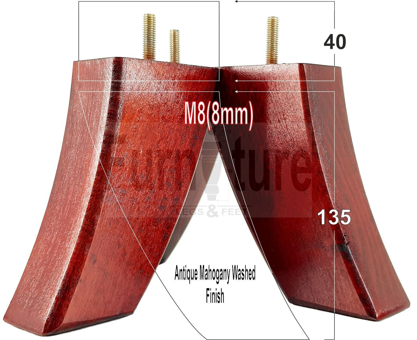 SET OF 4 WOODEN FURNITURE FEET 135mm HIGH REPLACEMENT SOFA LEGS 8mm Thread