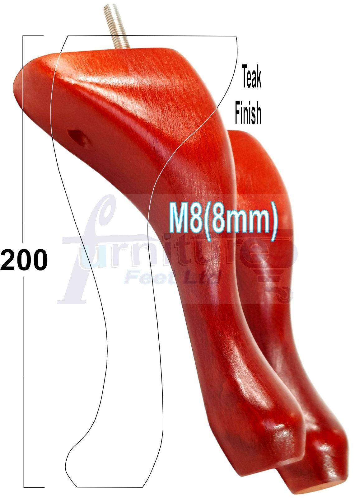 4 Solid Wood Furniture Feet 200mm High Vintage Queen Anne Replacement Legs M8 8 Inches