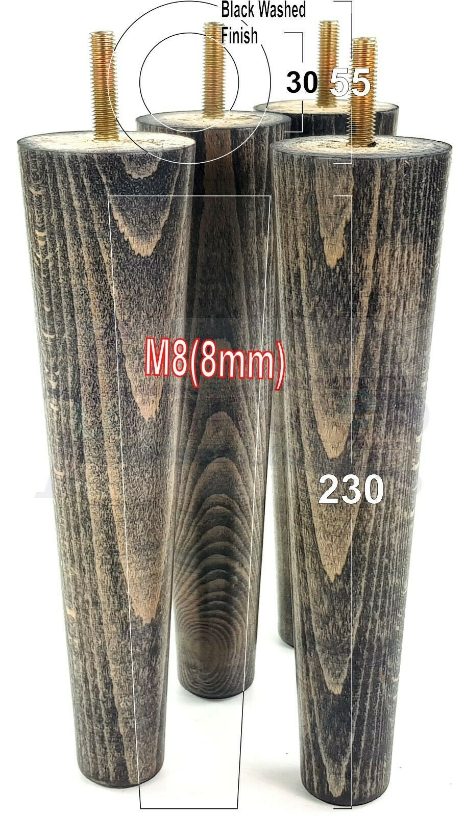 4 Solid Retro Wood Replacement Furniture Chair Legs M8 Settee Sofa Feet 230mm High