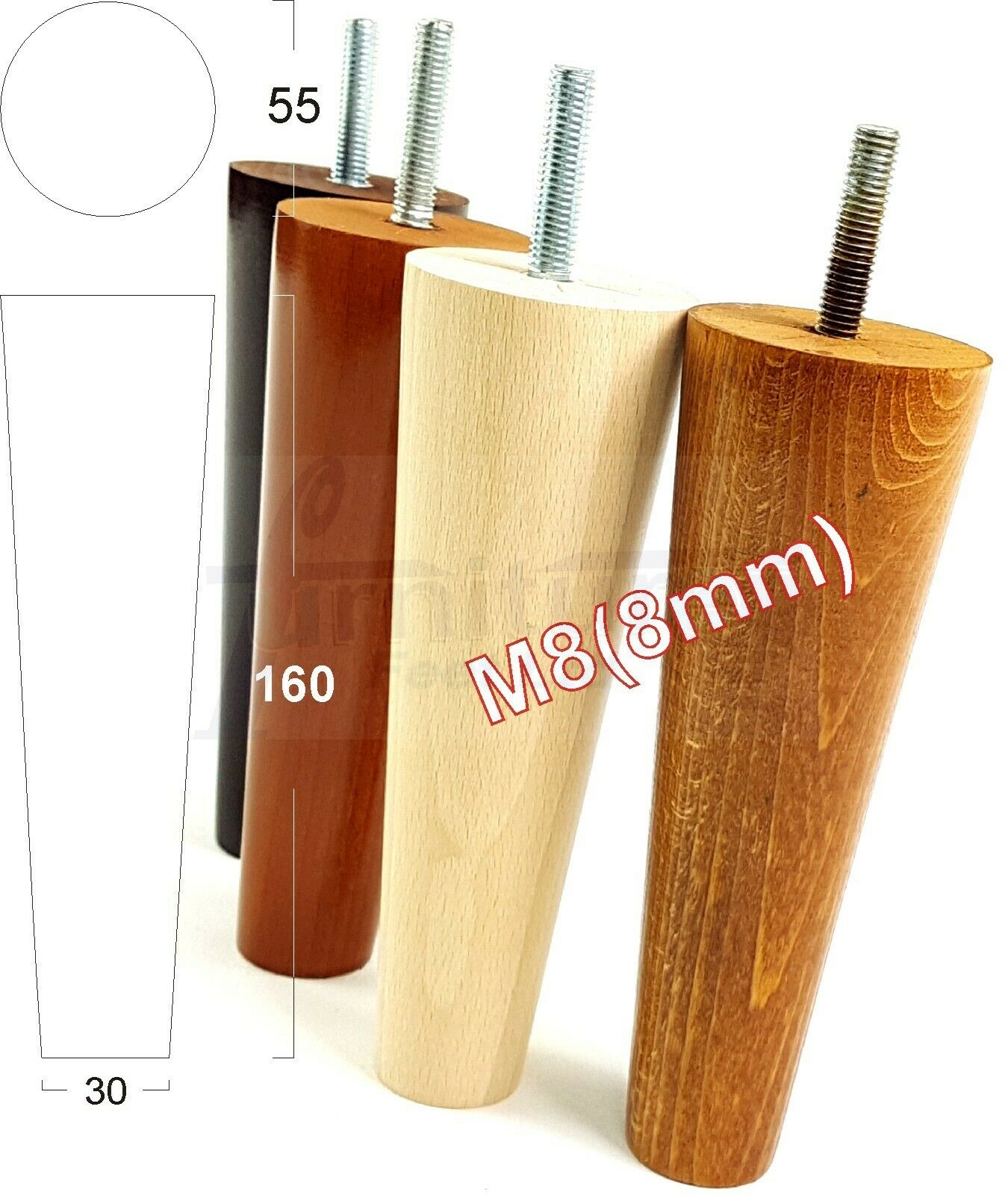 4 Solid Wood Replacement Furniture Chair Legs M8 Settee Sofa Feet 160mm High
