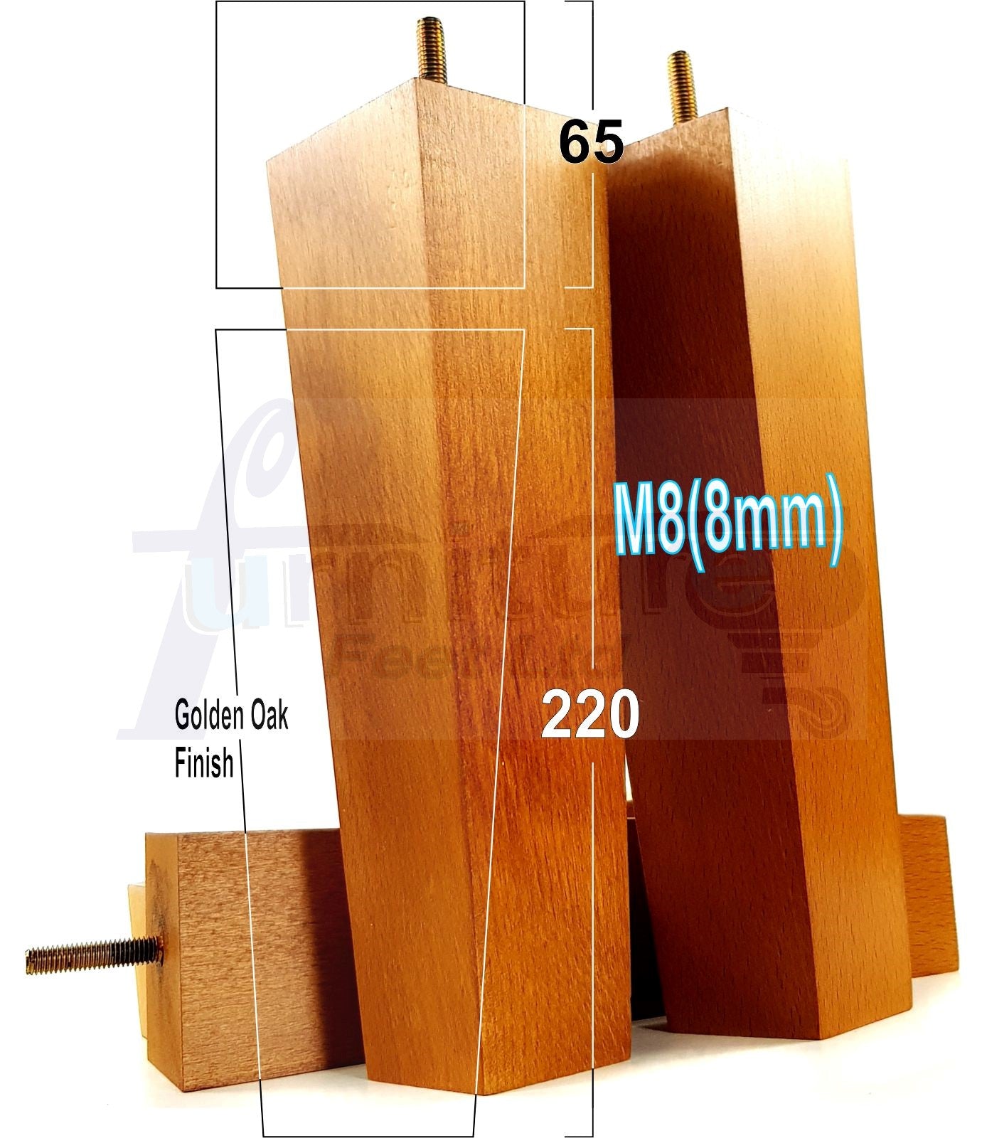4 Solid Wood Furniture Feet Square Replacement Block Tapered Legs 220mm High M8 Sofa Chairs Stools Cabinets Beds
