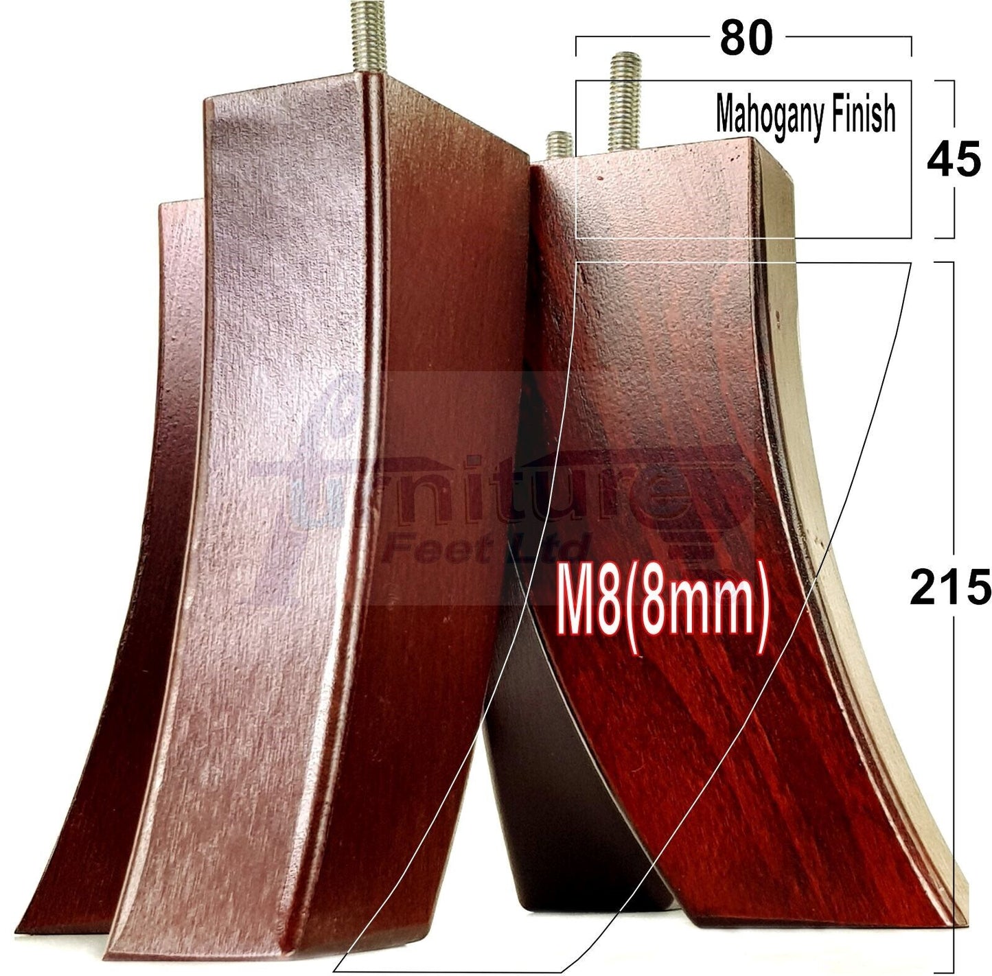 SET OF 4 WOODEN FURNITURE FEET 215mm HIGH REPLACEMENT SOFA LEGS 8mm Thread