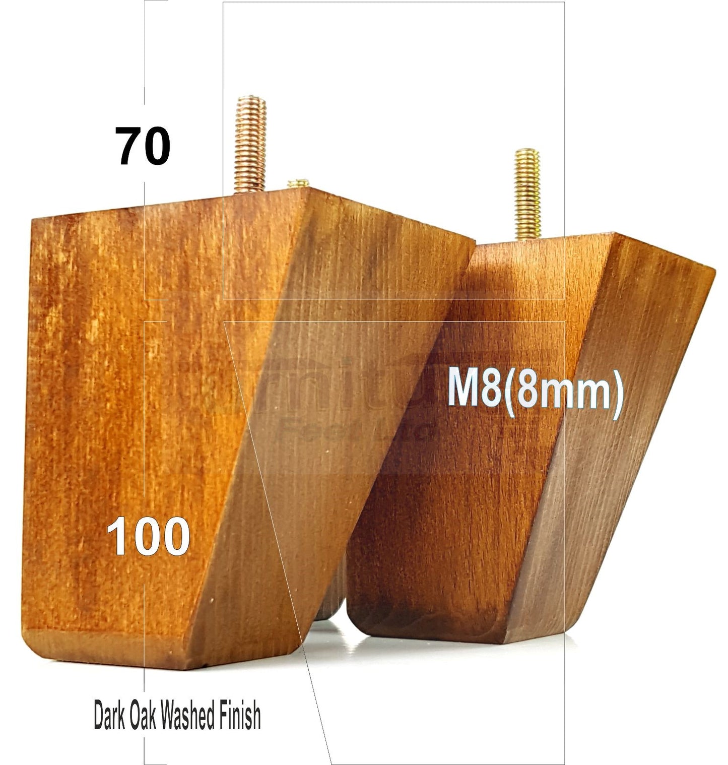 4x Angled Block Wood Sofa Legs 100mm High Replacement Furniture Feet Chairs Cabinets M8(8mm)