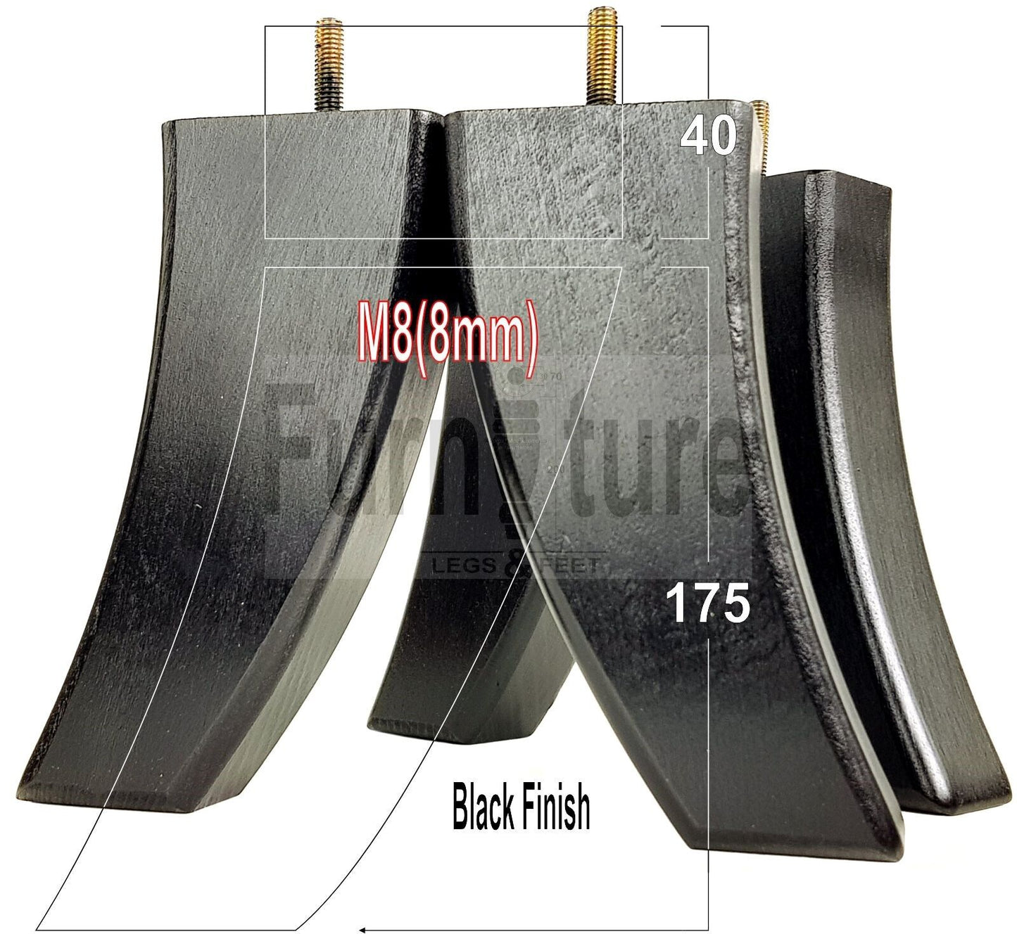 SET OF 4 WOODEN FURNITURE FEET 175mm HIGH REPLACEMENT SOFA LEGS 8mm Thread