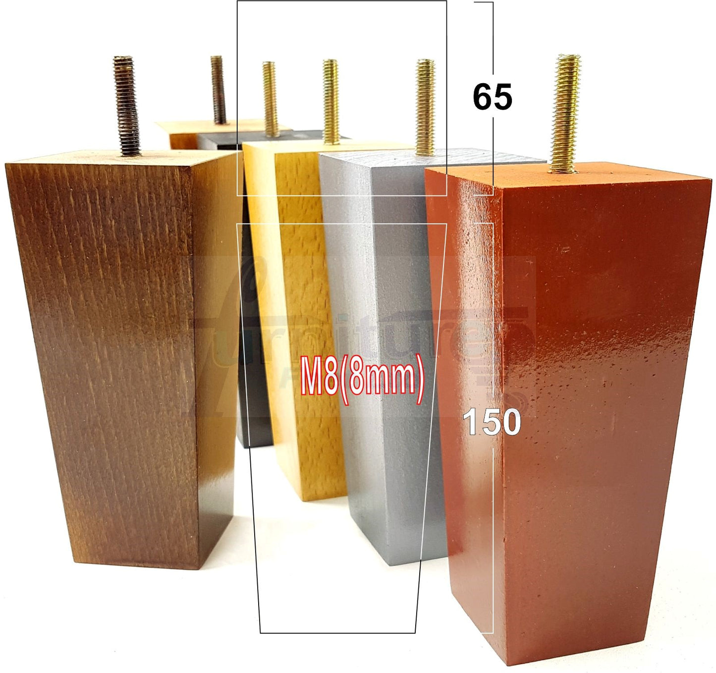 4 Solid Wood Furniture Feet Square Replacement Block Tapered Legs 150mm High M8 Sofa Chairs Stools Cabinets Beds