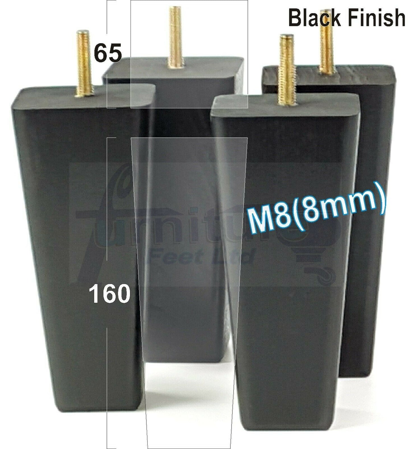 4x Wooden Furniture Legs 160mm High Replacement Square Tapered Feet 8mm