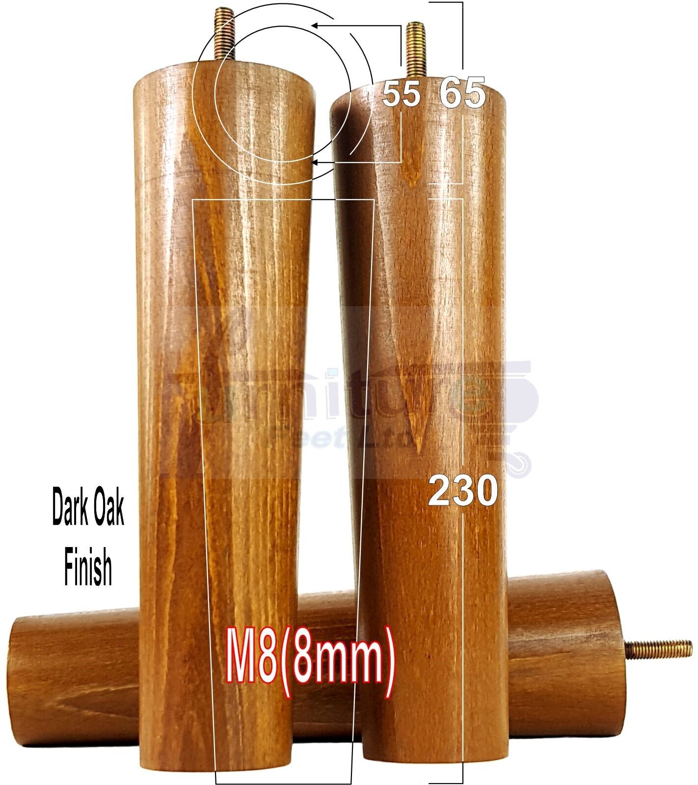 4 Solid Wood Turned Furniture Legs Replacement Bun Feet 230mm High Chairs Stools Sofa Bed Legs Settee & Cabinets M8 Multiple Colours