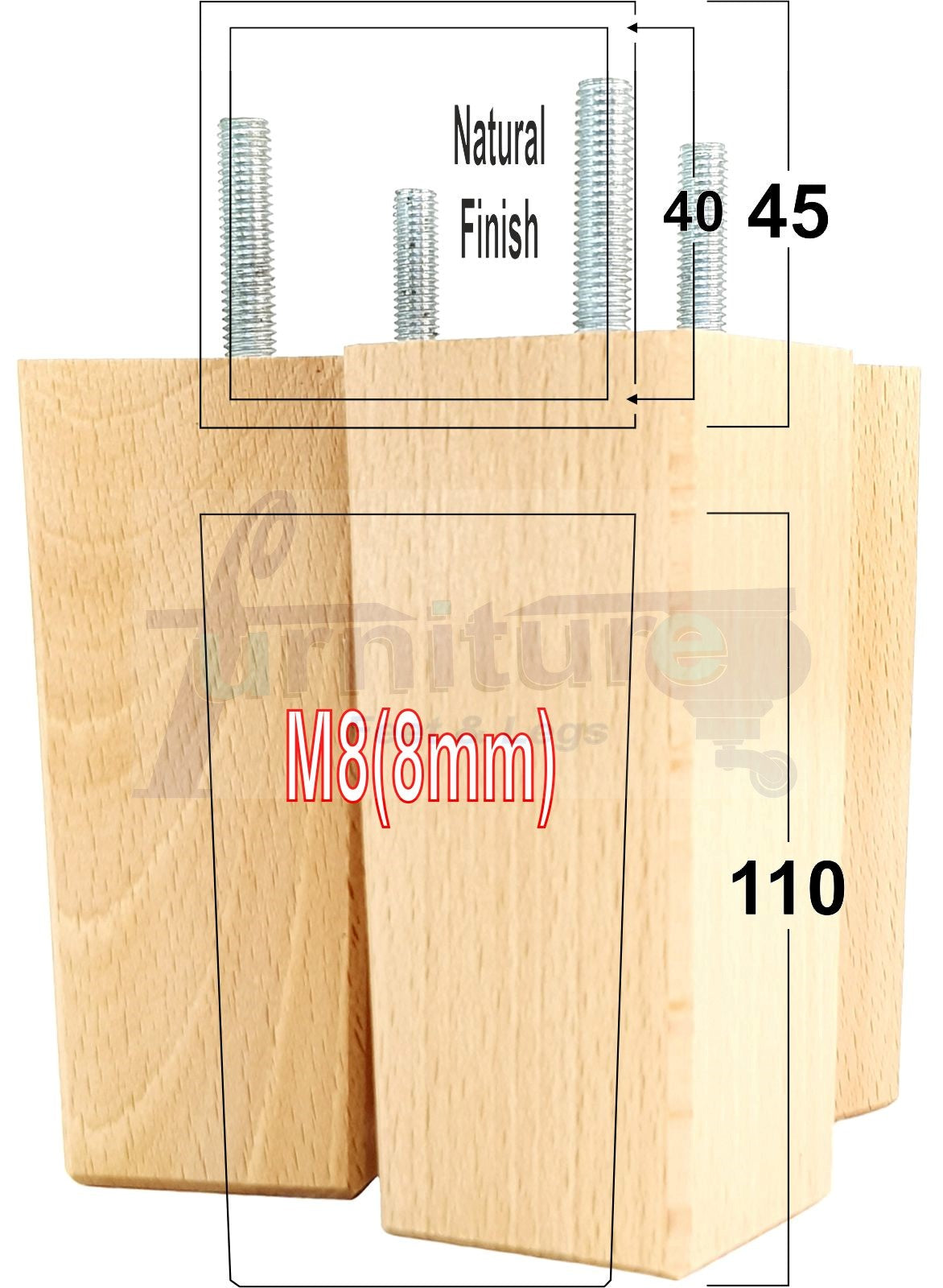 4 Wood Furniture Feet Replacement Legs 110mm High Chairs Stools Sofa Bed Settee & Cabinets M8