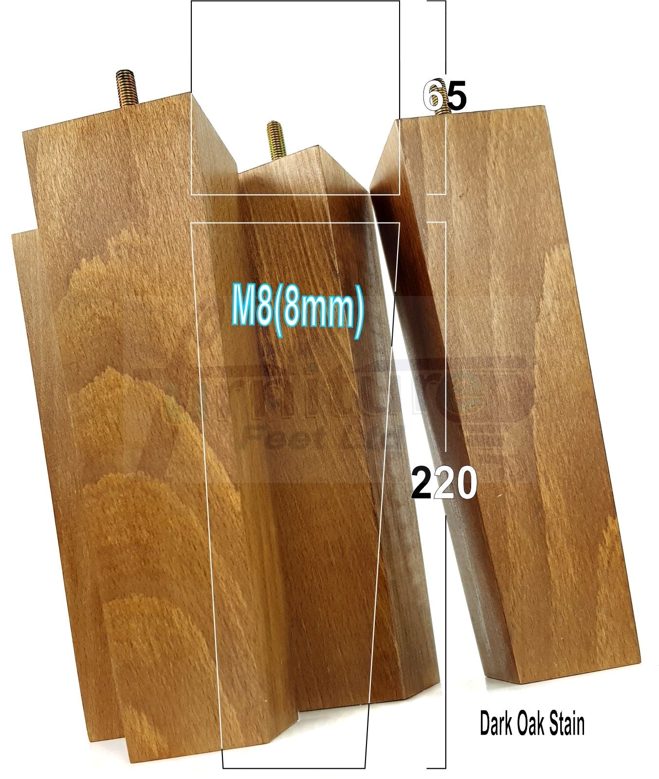 4 Solid Wood Furniture Feet Square Replacement Block Tapered Legs 220mm High M8 Sofa Chairs Stools Cabinets Beds