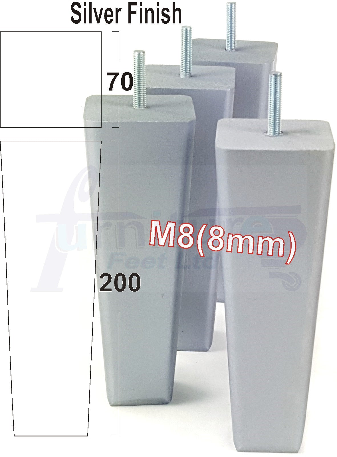 4x Wooden Furniture Legs 200mm High Replacement Square Tapered Feet 8mm