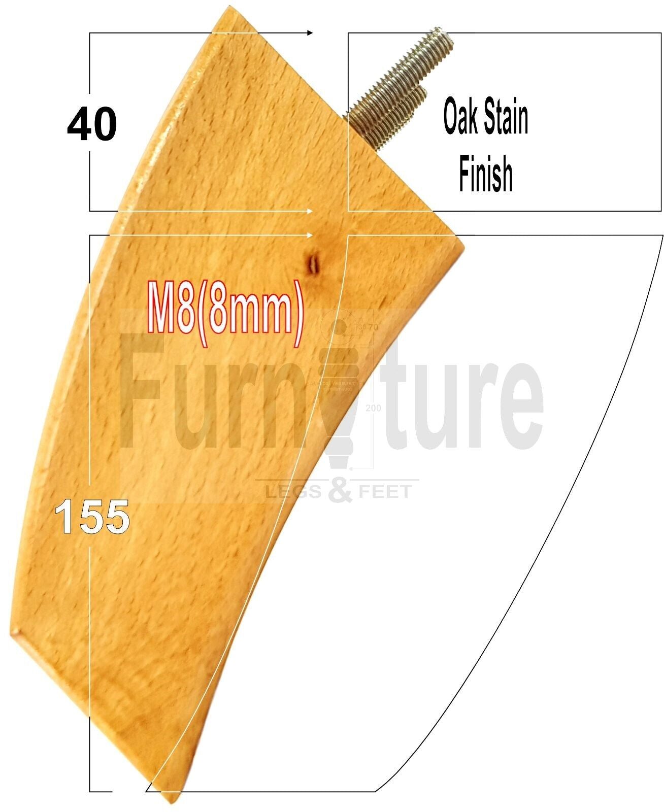 SET OF 4 WOODEN FURNITURE FEET 155mm HIGH REPLACEMENT SOFA LEGS 8mm Thread