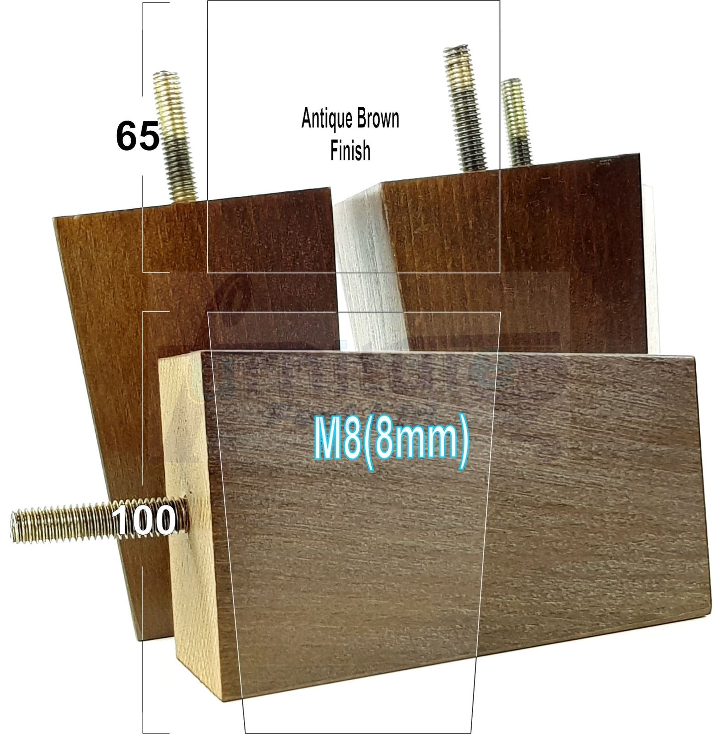 Solid Wood Furniture Feet Square Replacement Block Tapered Legs 100mm High M8 Set of 4 Sofa Chairs Stools Cabinets Beds