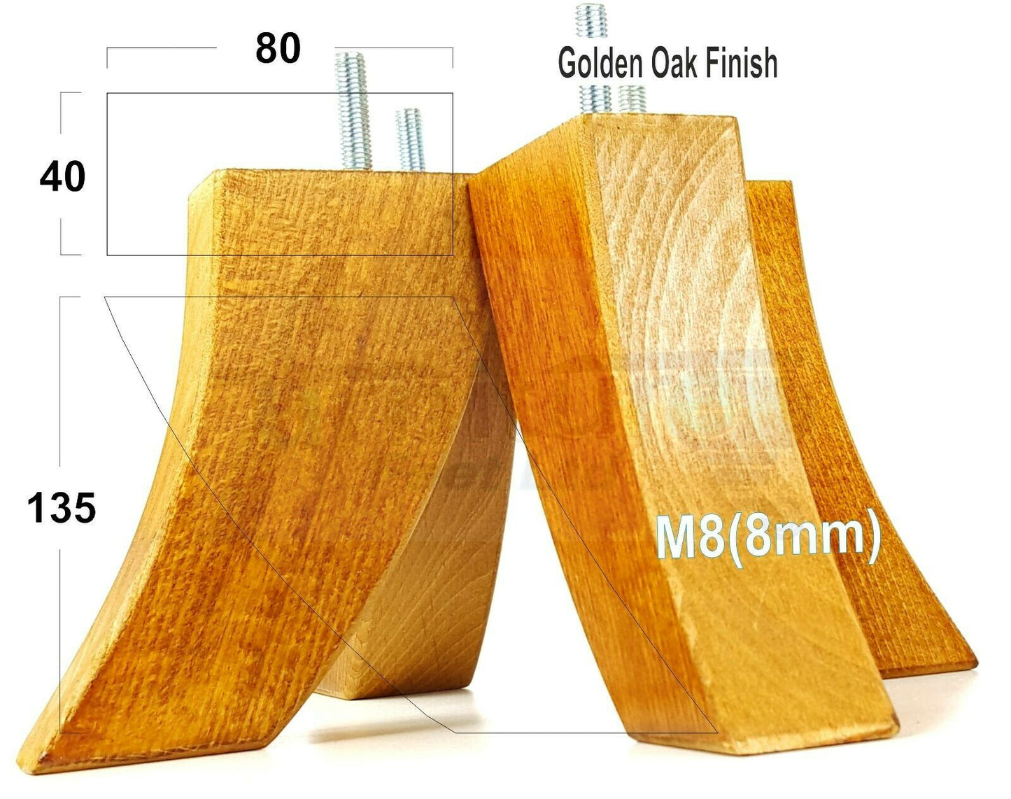 SET OF 4 WOODEN FURNITURE FEET 135mm HIGH REPLACEMENT SOFA LEGS 8mm Thread