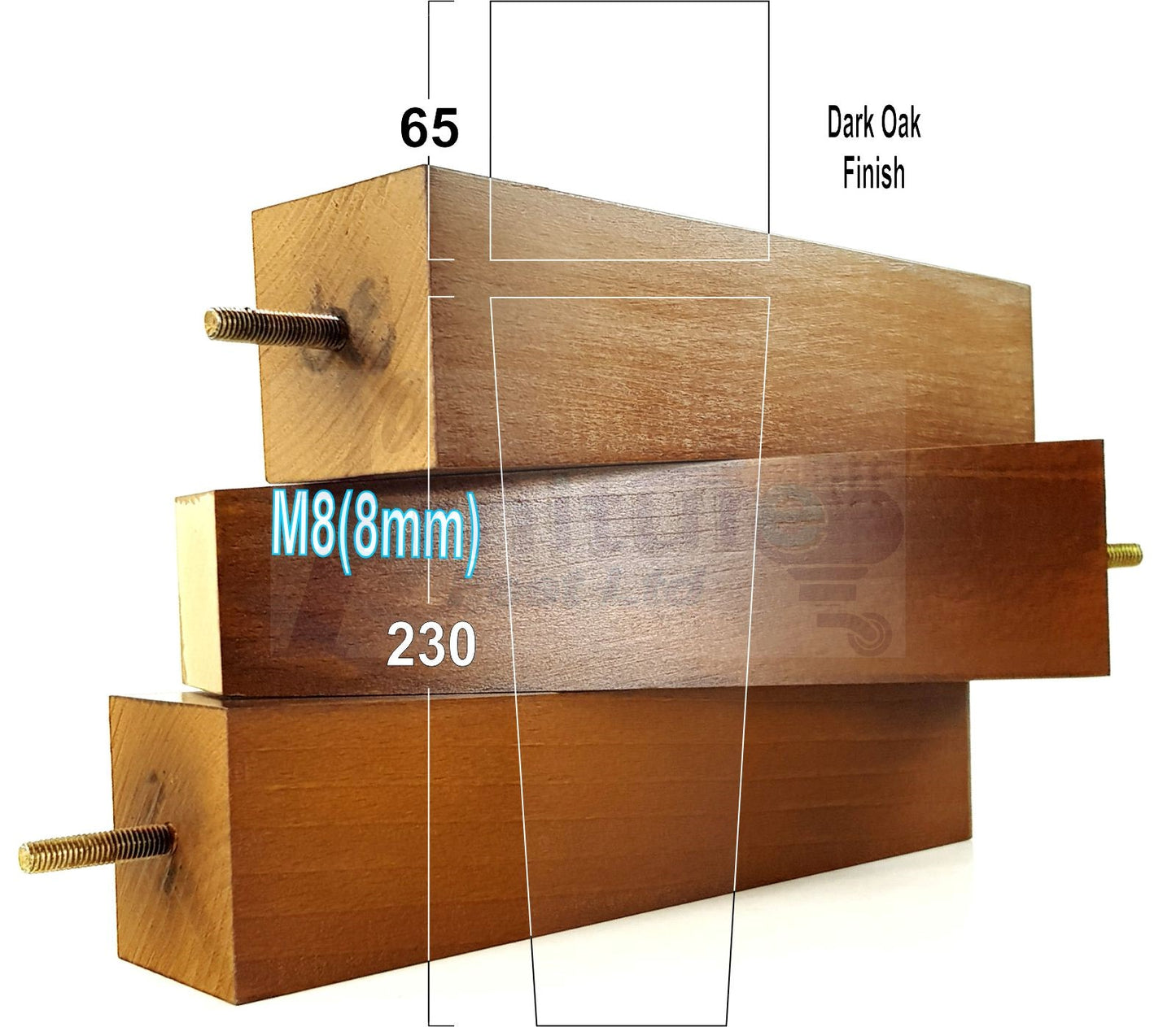 4 Solid Wood Furniture Feet Square Replacement Block Tapered Legs 230mm High M8 Sofa Chairs Stools Cabinets Beds