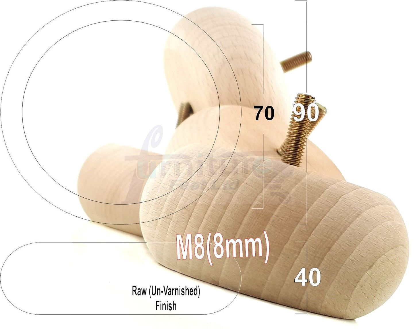4 Solid Wood Furniture Bun Feet Replacement Legs 40mm High For Chairs Stools Sofa's Beds Settee and Cabinets M8 Multiple Colours