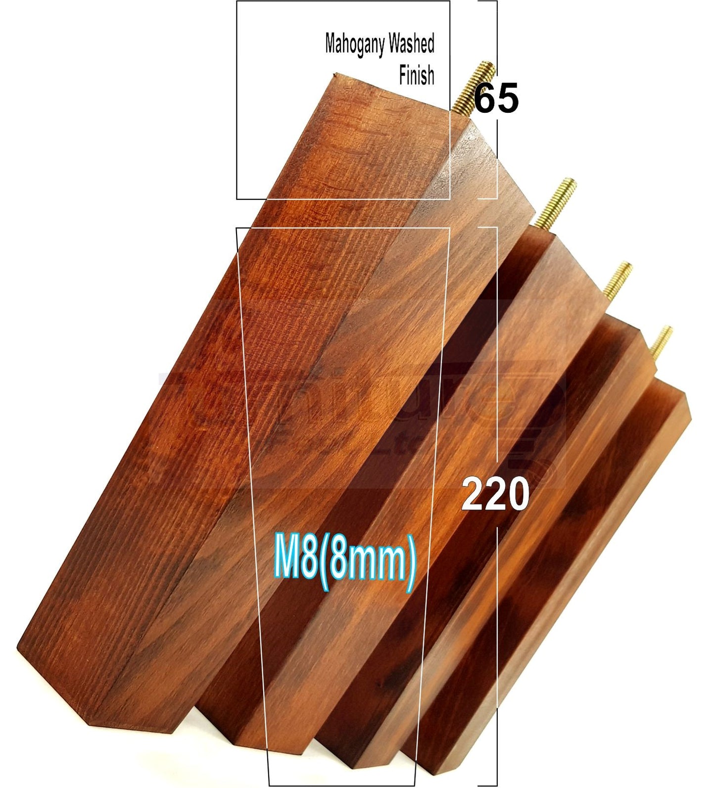 4 Solid Wood Furniture Feet Square Replacement Block Tapered Legs 220mm High M8 Sofa Chairs Stools Cabinets Beds