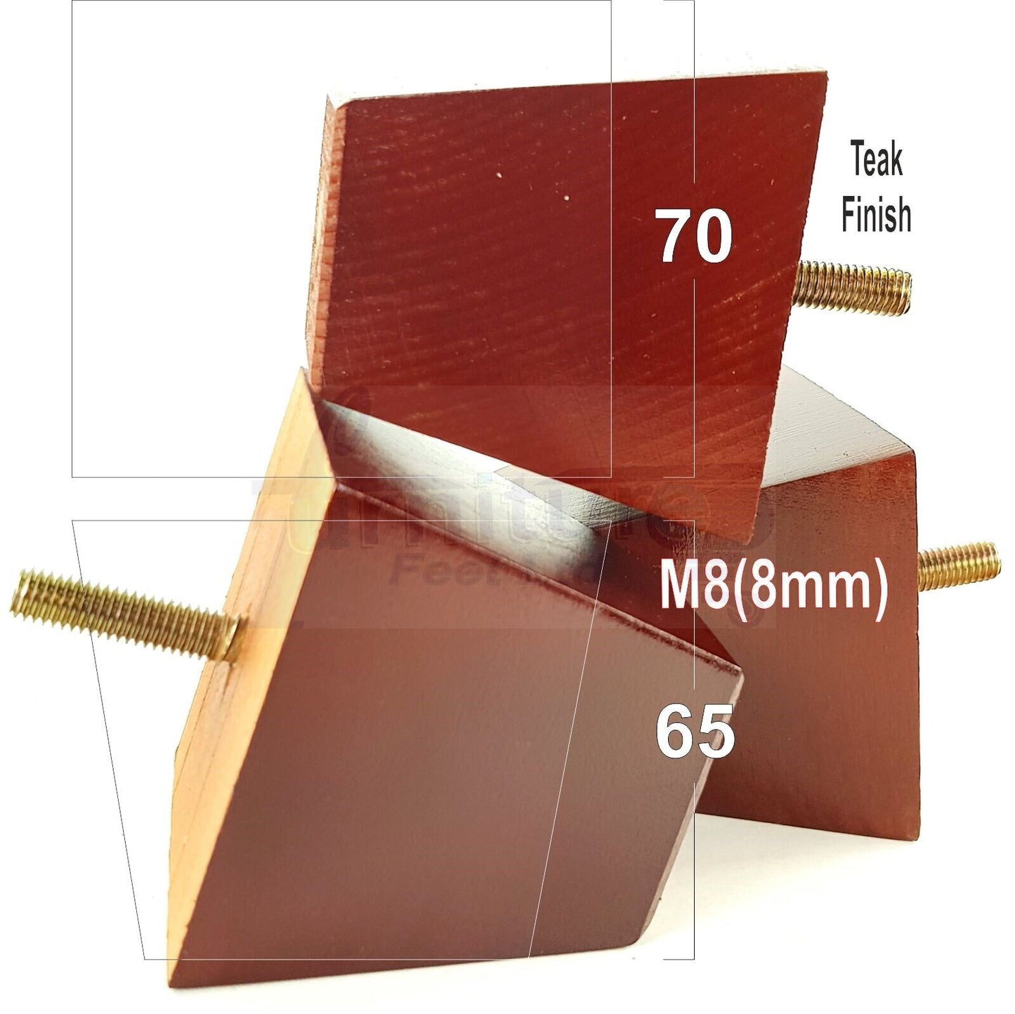 Set Of 4 Solid Wood Square Block Furniture Feet Replacement Legs 65mm High M8(8mm)