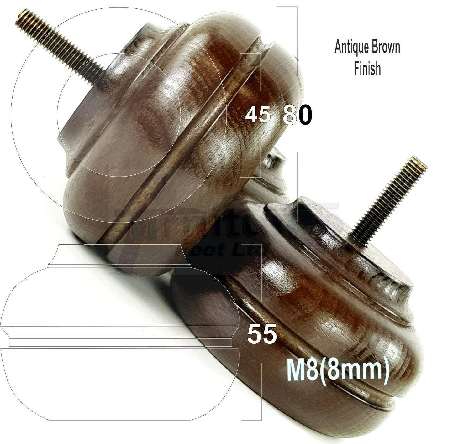 4 Wood Replacment Furniture Chair Legs M8 Sofa Settee Bed Stool Feet 55mm High