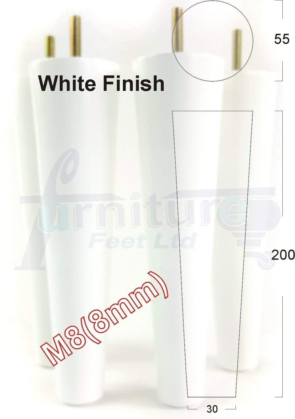 4 Retro Turned Wood Replacement Furniture Chair Legs M8 Footstool Settee Sofa Feet 200mm High