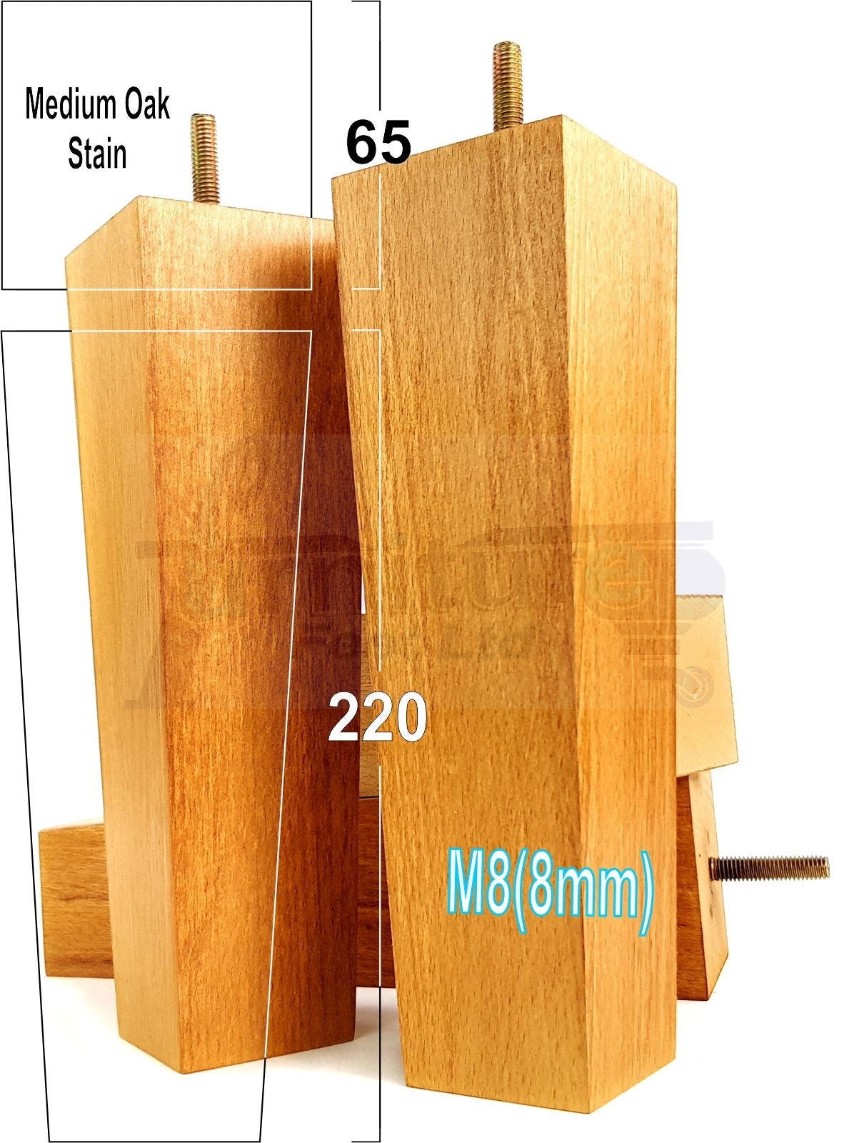 4 Solid Wood Furniture Feet Square Replacement Block Tapered Legs 220mm High M8 Sofa Chairs Stools Cabinets Beds