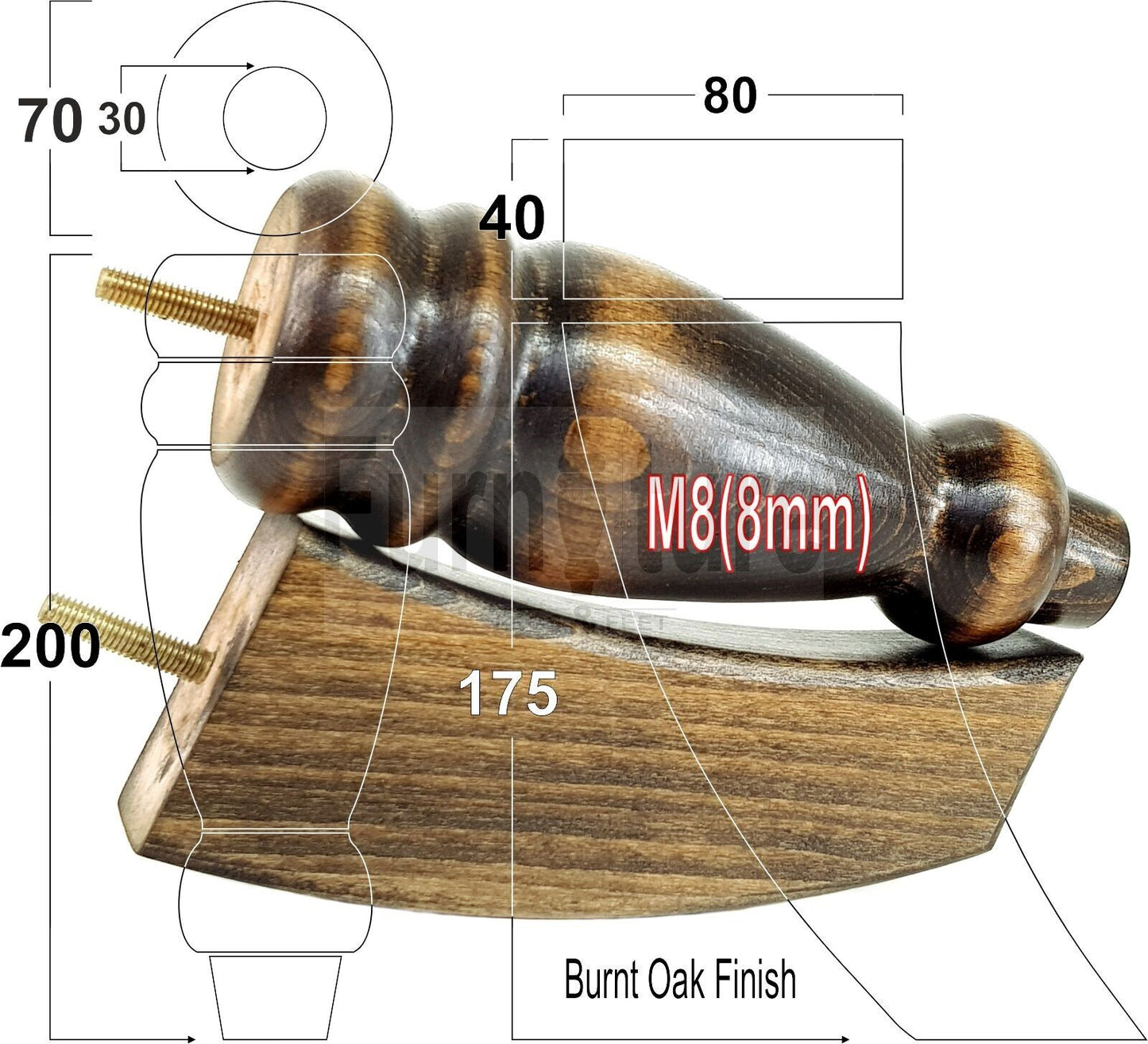 2 Turned Furniture Feet Replacement Sofa Legs 200mm & 2 Curved Back Legs 185mm for Chairs Sofa Settee Cabinets M8