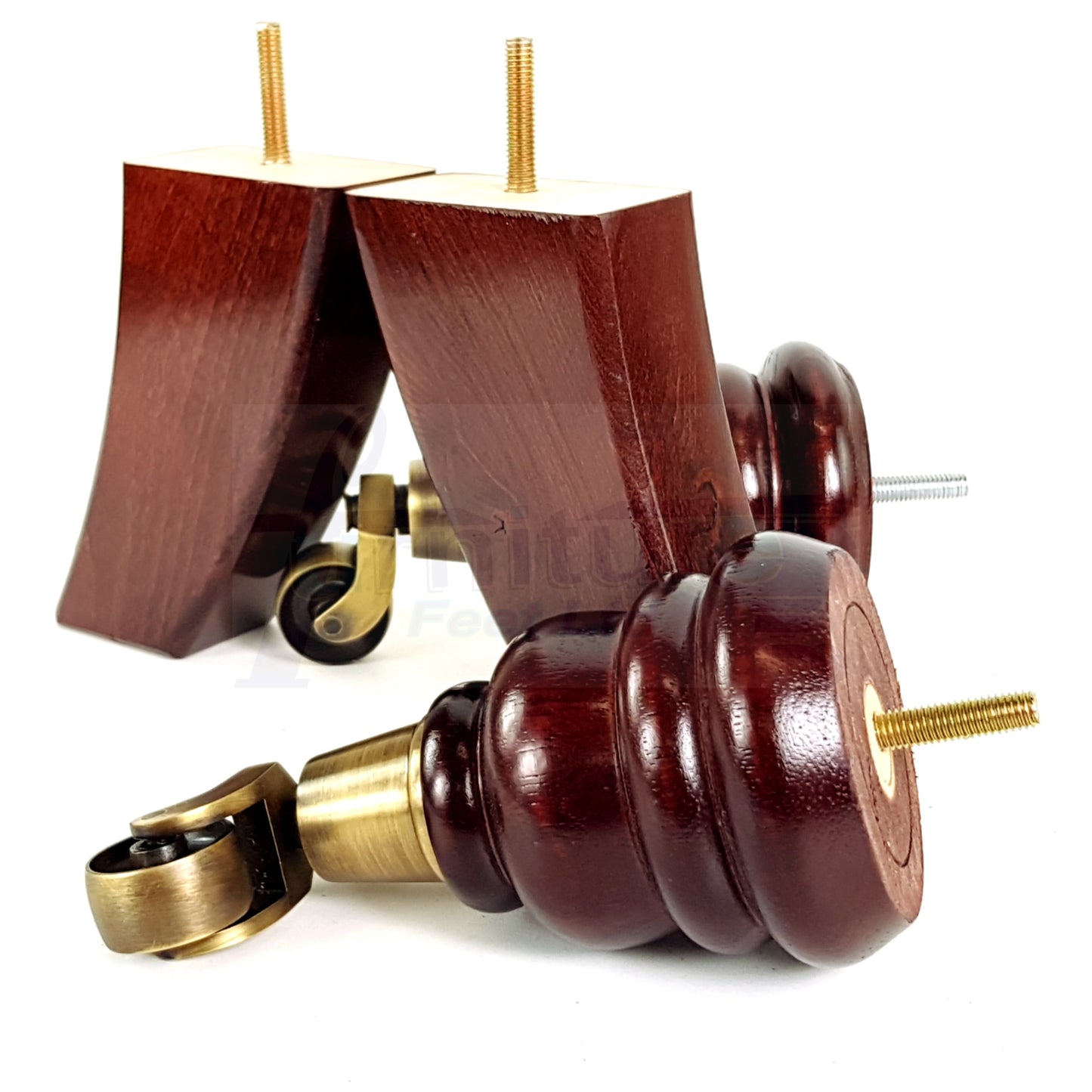 2 Replacement Wood Furniture Legs With Castors & 2 Curved Feet 155mm Chair Sofa Stool M8