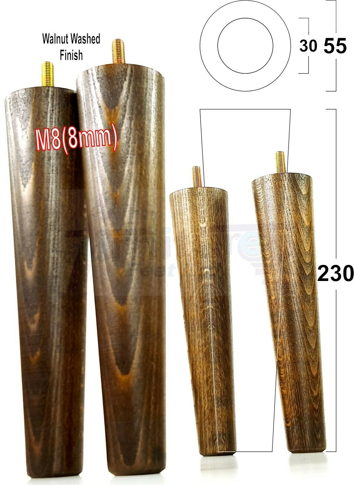 4 Solid Retro Wood Replacement Furniture Chair Legs M8 Settee Sofa Feet 230mm High