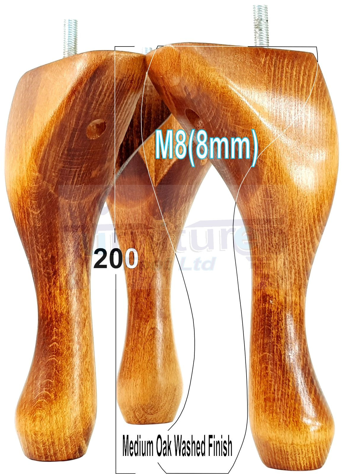 4 Solid Wood Furniture Feet 200mm High Vintage Queen Anne Replacement Legs M8 8 Inches