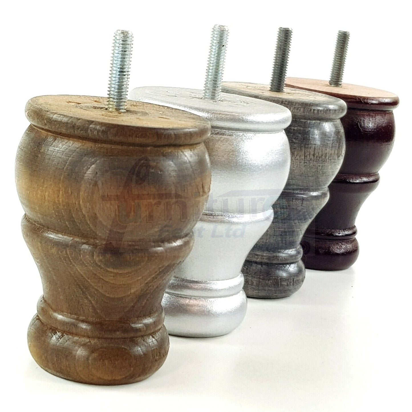 4 Turned Wood Furniture Chair Legs M8 Replacement Sofa Settee Chair Bed Feet 100mm High