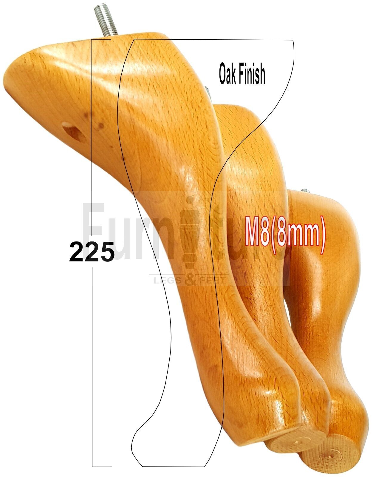 4x Solid Wood Furniture Feet 225mm High Vintage Queen Anne Replacement Legs M8 8 Inches