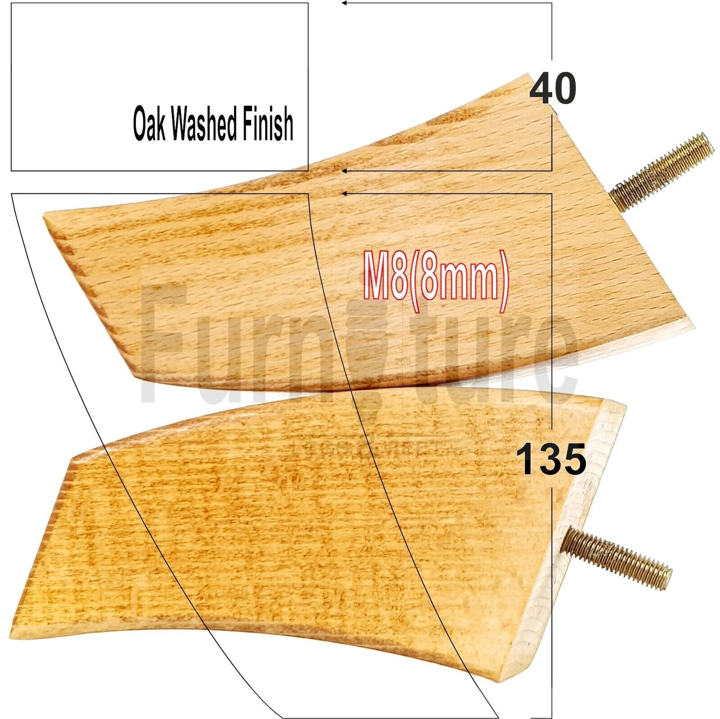 SET OF 4 WOODEN FURNITURE FEET 135mm HIGH REPLACEMENT SOFA LEGS 8mm Thread