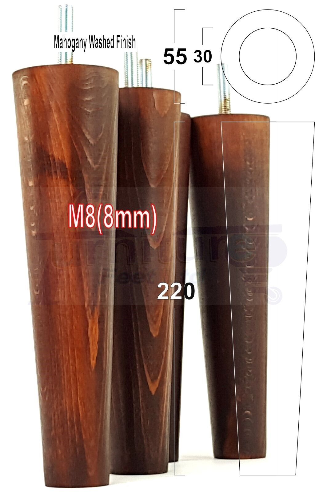4 Retro Wood Replacement Furniture Chair Legs M8 Footstool Settee Sofa Feet 220mm High
