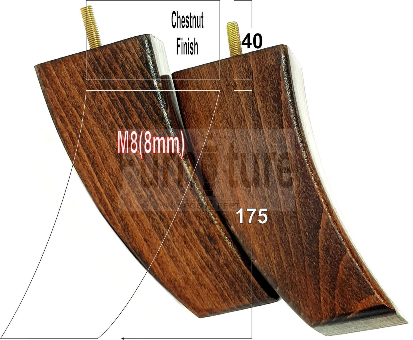 SET OF 4 WOODEN FURNITURE FEET 175mm HIGH REPLACEMENT SOFA LEGS 8mm Thread