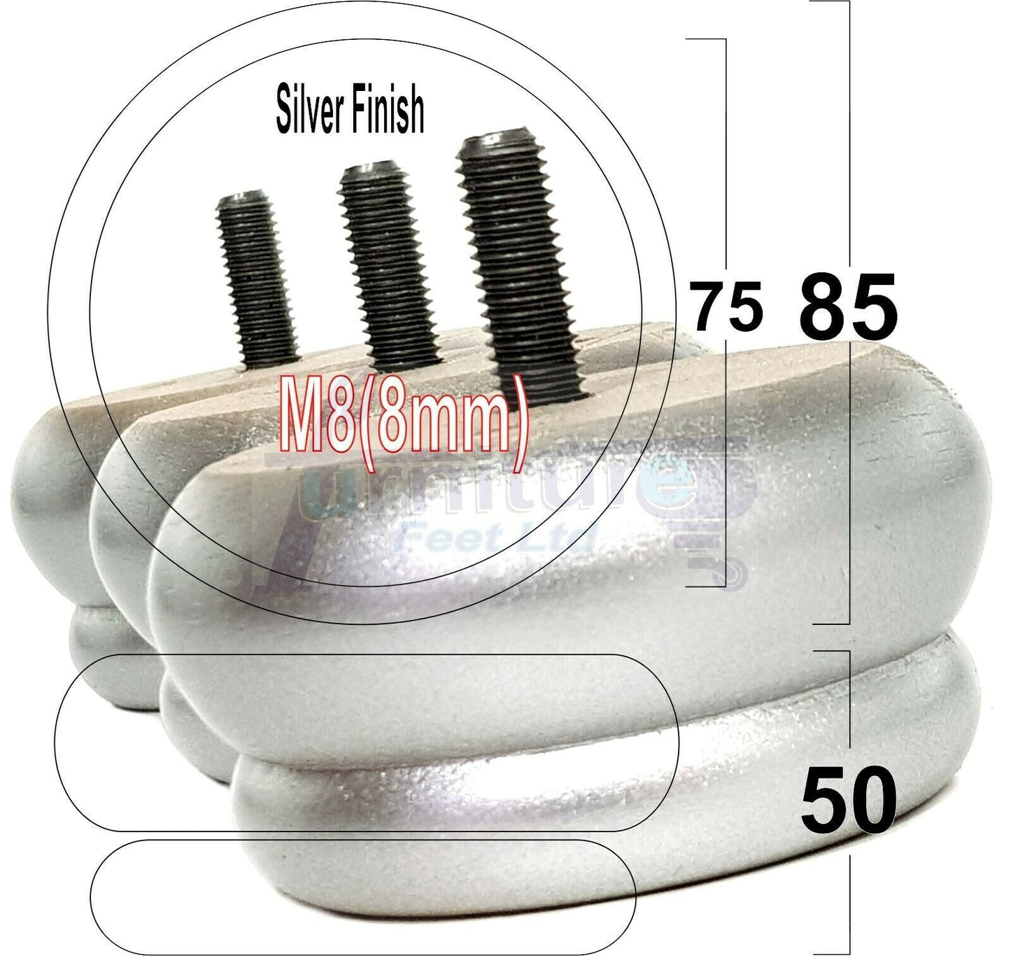 4 Turned Wood Furniture Legs Chair Sofa Bed M8 Replacement Bun Feet 50mm High