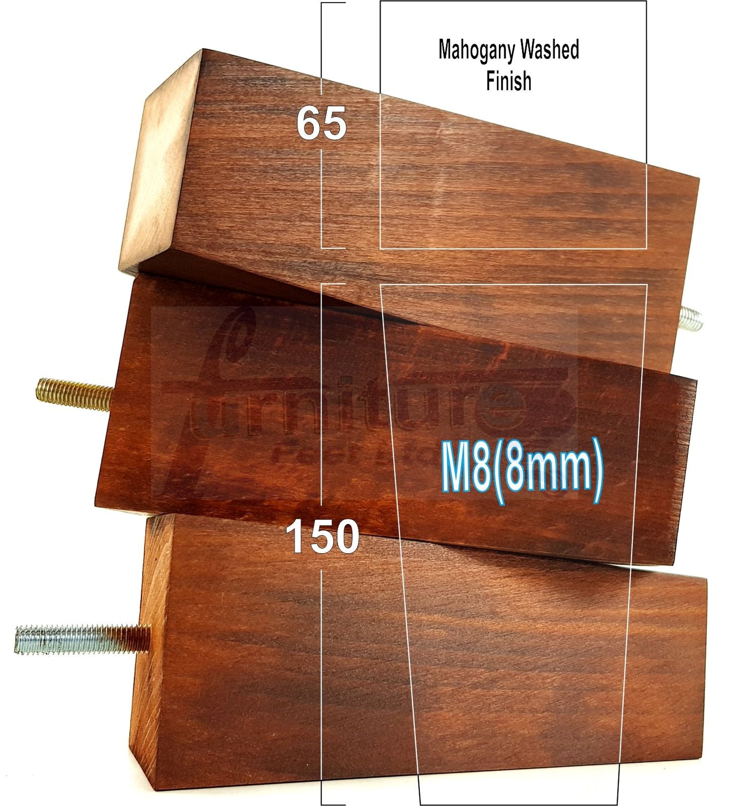 4 Solid Wood Furniture Feet Square Replacement Block Tapered Legs 150mm High M8 Sofa Chairs Stools Cabinets Beds