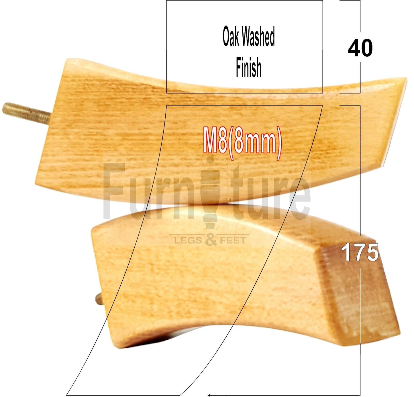 SET OF 4 WOODEN FURNITURE FEET 175mm HIGH REPLACEMENT SOFA LEGS 8mm Thread